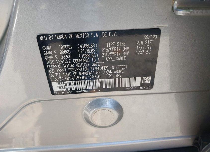 Photo 9 of 2021 Honda Hr-v AWD EX (VIN 3CZRU6H5XMM700636)