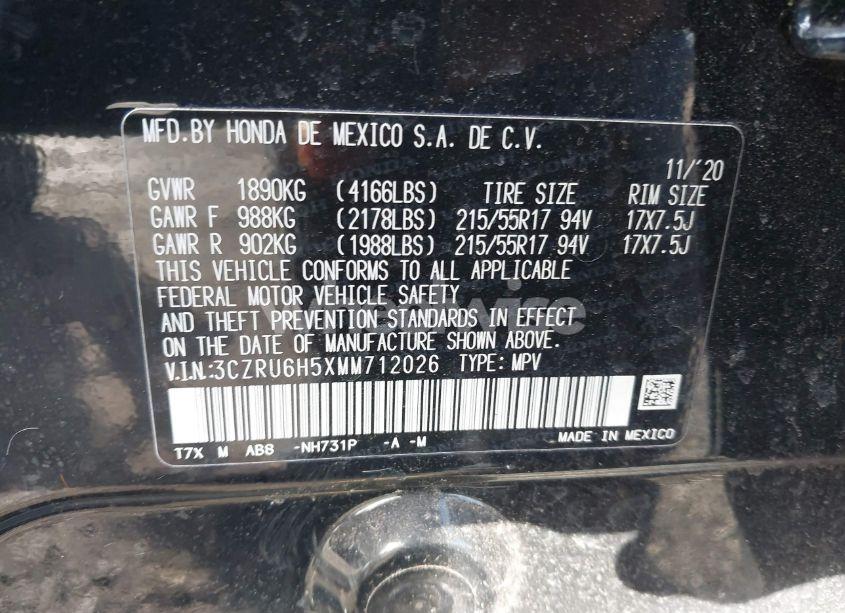 Photo 9 of 2021 Honda Hr-v EX (VIN 3CZRU6H5XMM712026)