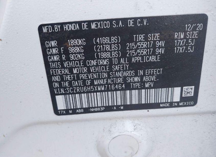 Photo 9 of 2021 Honda Hr-v AWD EX (VIN 3CZRU6H5XMM716464)