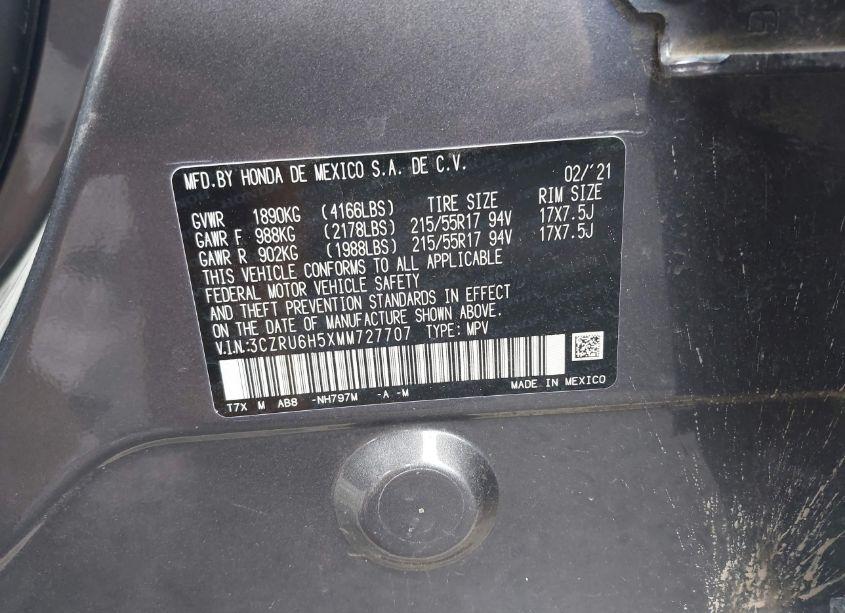 Photo 9 of 2021 Honda Hr-v AWD EX (VIN 3CZRU6H5XMM727707)