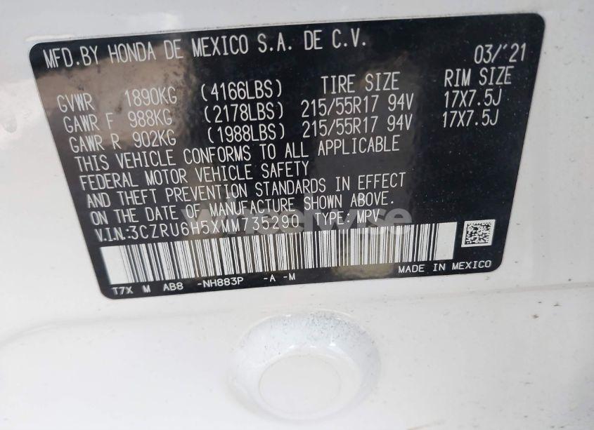 Photo 9 of 2021 Honda Hr-v AWD EX (VIN 3CZRU6H5XMM735290)