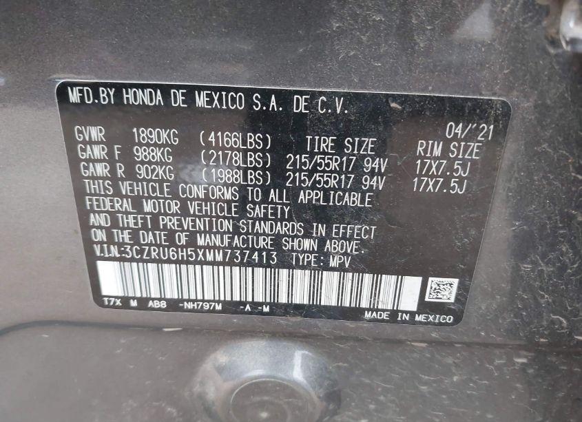 Photo 9 of 2021 Honda Hr-v AWD EX (VIN 3CZRU6H5XMM737413)