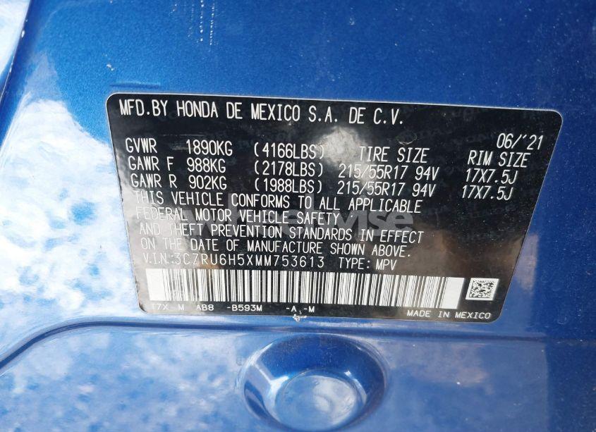 Photo 9 of 2021 Honda Hr-v AWD EX (VIN 3CZRU6H5XMM753613)