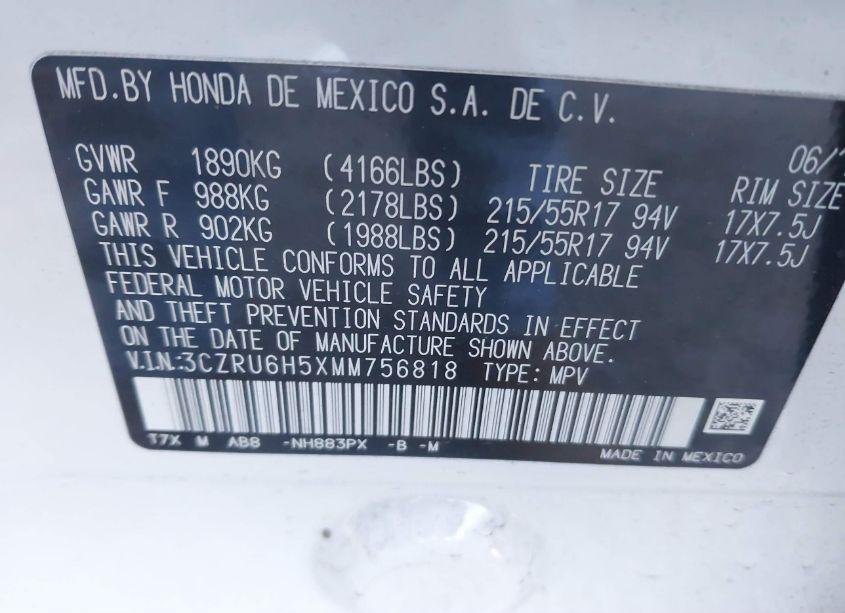 Photo 9 of 2021 Honda Hr-v AWD EX (VIN 3CZRU6H5XMM756818)