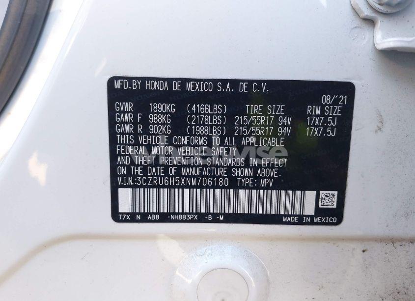 Photo 9 of 2022 Honda Hr-v AWD EX (VIN 3CZRU6H5XNM706180)