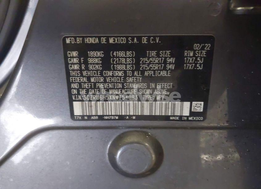 Photo 9 of 2022 Honda Hr-v AWD EX (VIN 3CZRU6H5XNM754083)