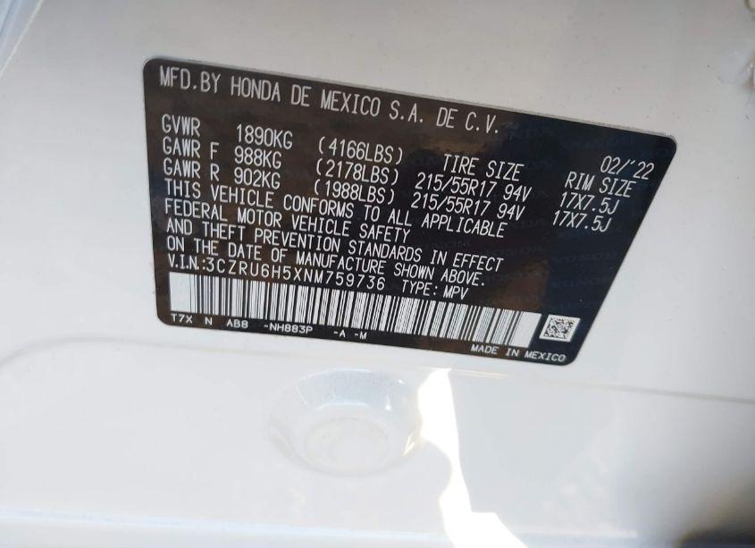 Photo 9 of 2022 Honda Hr-v AWD EX (VIN 3CZRU6H5XNM759736)