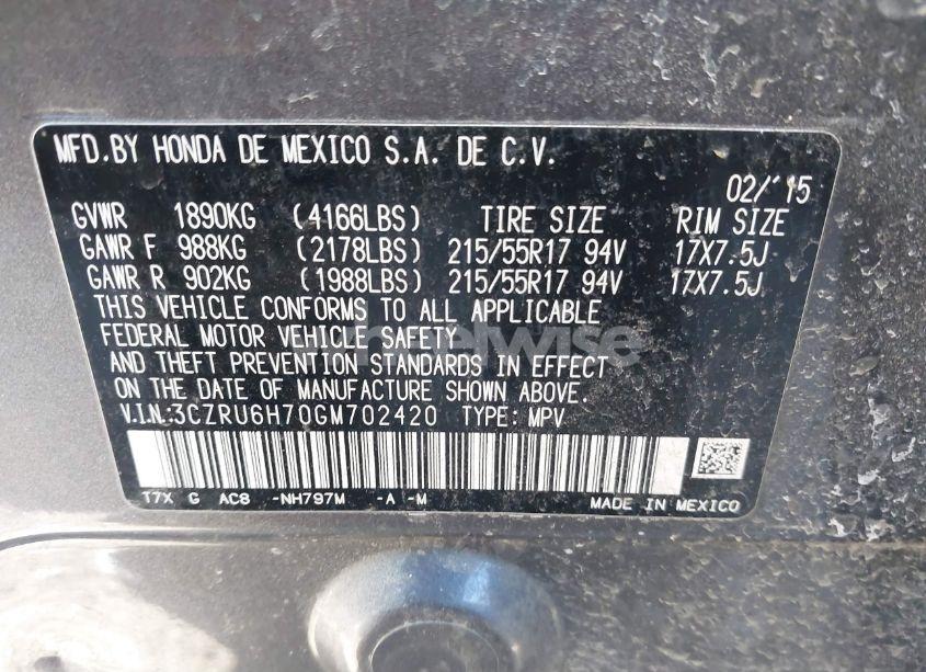 Photo 9 of 2016 Honda Hr-v EX-L (VIN 3CZRU6H70GM702420)