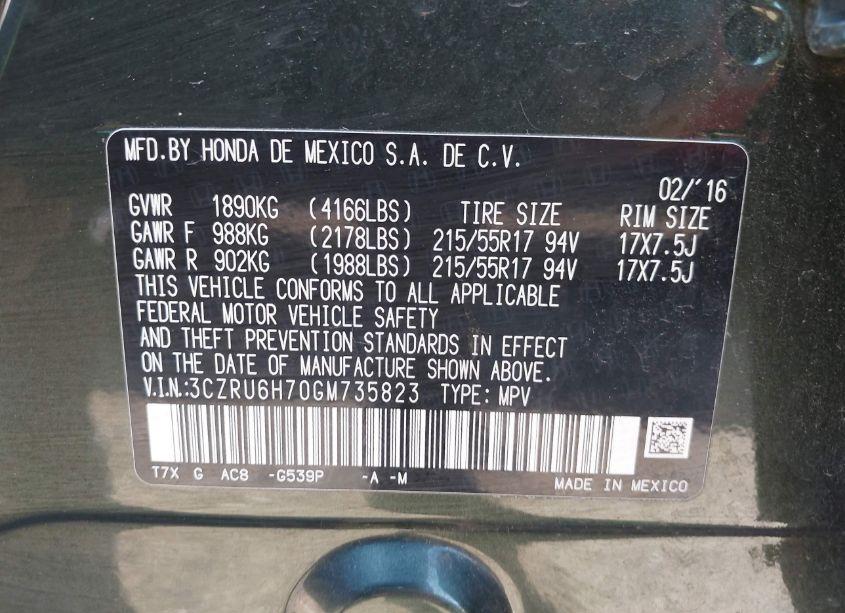 Photo 9 of 2016 Honda Hr-v EX-L (VIN 3CZRU6H70GM735823)