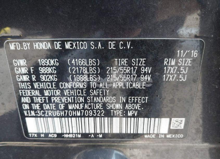 Photo 9 of 2017 Honda Hr-v EX-L (VIN 3CZRU6H70HM709322)