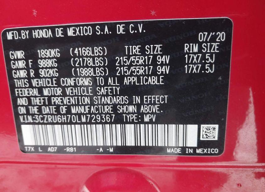 Photo 9 of 2020 Honda Hr-v AWD EX-L (VIN 3CZRU6H70LM729367)