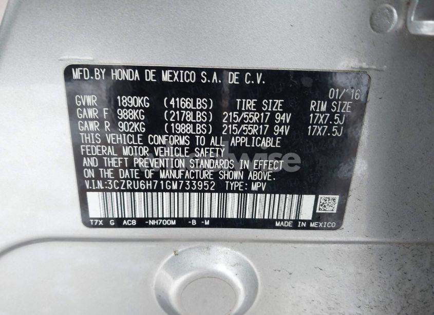 Photo 9 of 2016 Honda Hr-v EX-L (VIN 3CZRU6H71GM733952)