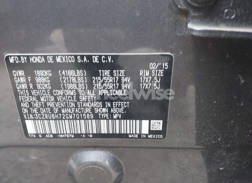 Photo 9 of 2016 Honda Hr-v EX-L (VIN 3CZRU6H72GM701589)