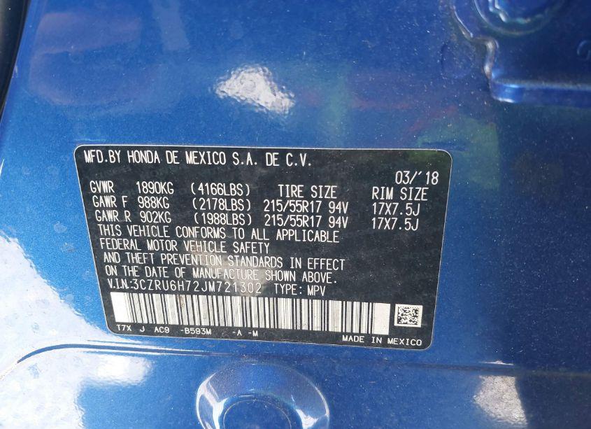 Photo 9 of 2018 Honda Hr-v EX-L (VIN 3CZRU6H72JM721302)