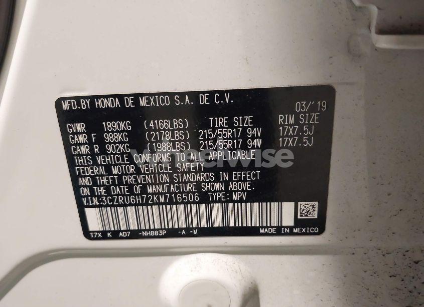 Photo 9 of 2019 Honda Hr-v EX-L (VIN 3CZRU6H72KM716506)