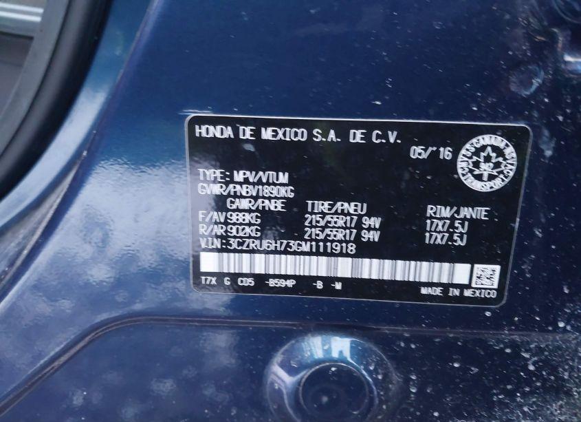 Photo 9 of 2016 Honda Hr-v EX-L (VIN 3CZRU6H73GM111918)