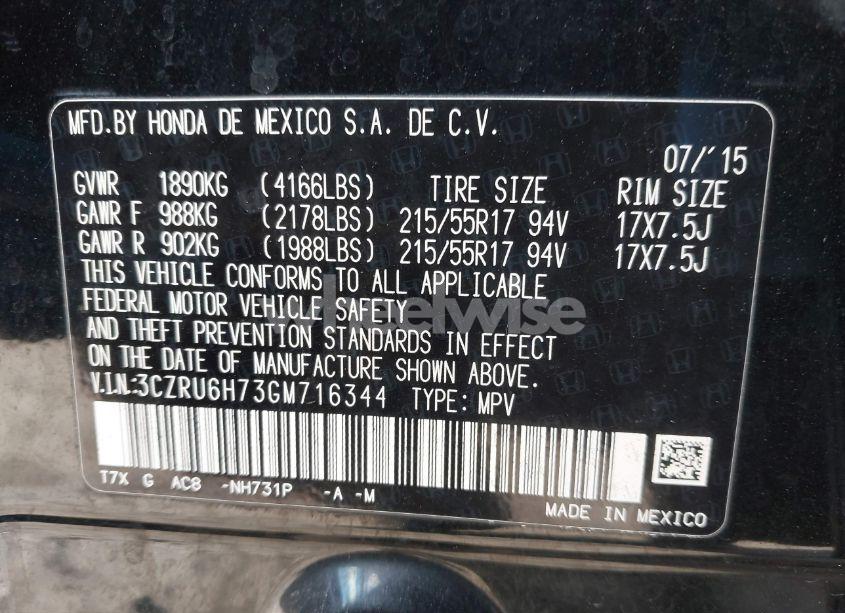 Photo 9 of 2016 Honda Hr-v EX-L (VIN 3CZRU6H73GM716344)