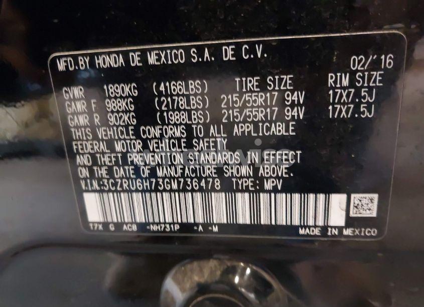 Photo 9 of 2016 Honda Hr-v EX-L (VIN 3CZRU6H73GM736478)