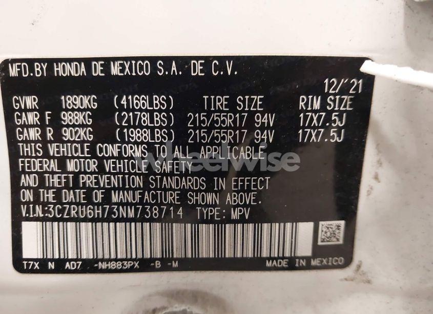 Photo 9 of 2022 Honda Hr-v AWD EX-L (VIN 3CZRU6H73NM738714)