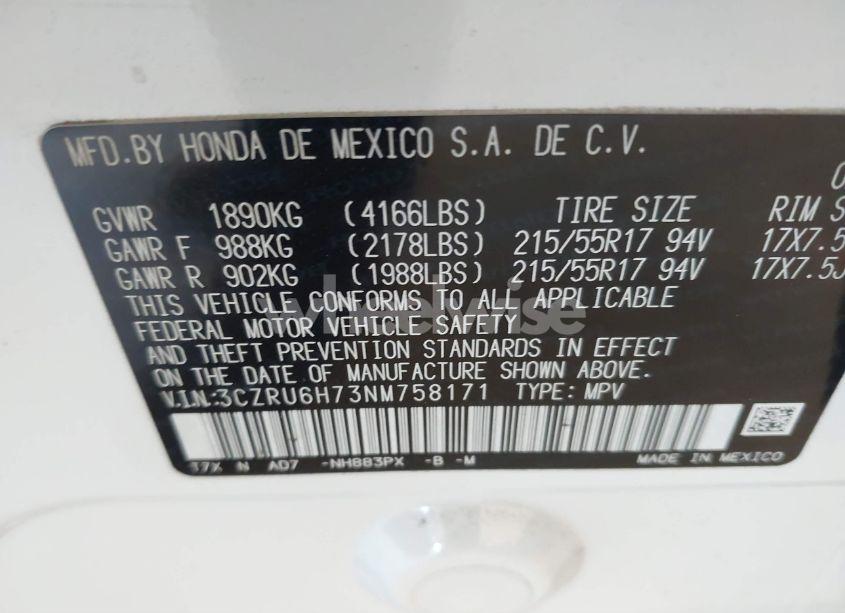 Photo 9 of 2022 Honda Hr-v AWD EX-L (VIN 3CZRU6H73NM758171)