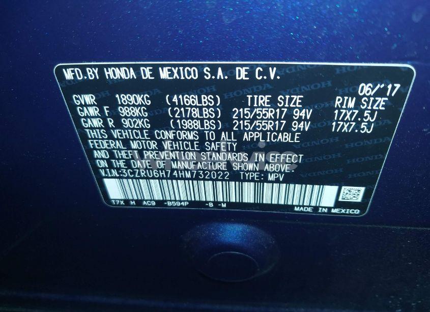 Photo 9 of 2017 Honda Hr-v EX-L (VIN 3CZRU6H74HM732022)