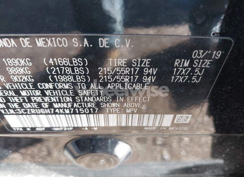 Photo 9 of 2019 Honda Hr-v EX-L (VIN 3CZRU6H74KM715017)