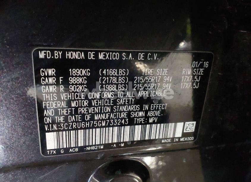 Photo 9 of 2016 Honda Hr-v EX-L (VIN 3CZRU6H75GM733243)