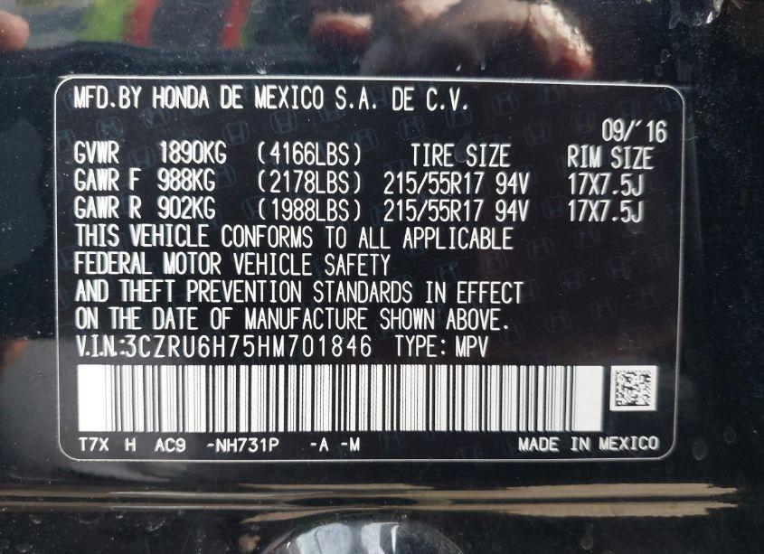 Photo 9 of 2017 Honda Hr-v EX-L (VIN 3CZRU6H75HM701846)