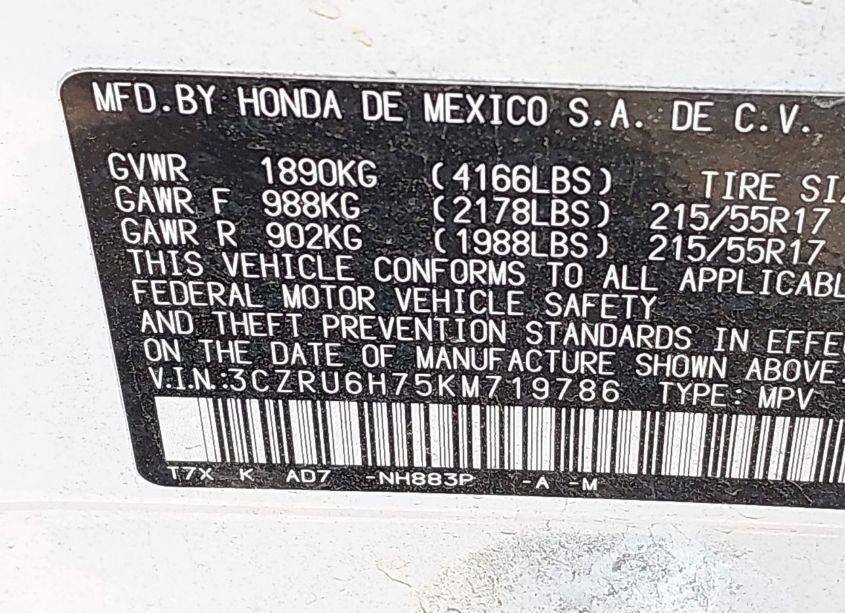 Photo 9 of 2019 Honda Hr-v EX-L (VIN 3CZRU6H75KM719786)