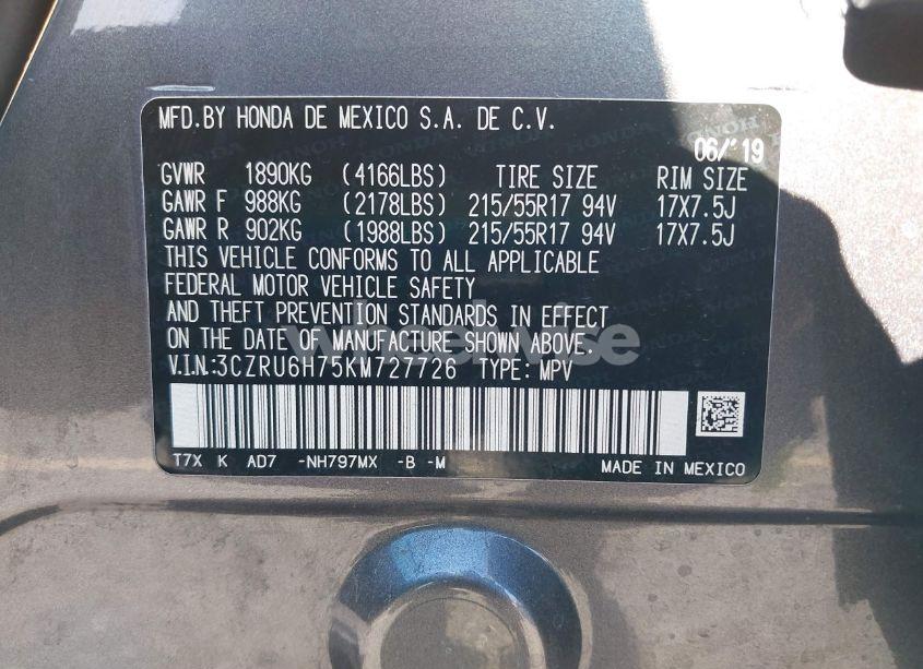 Photo 9 of 2019 Honda Hr-v EX-L (VIN 3CZRU6H75KM727726)