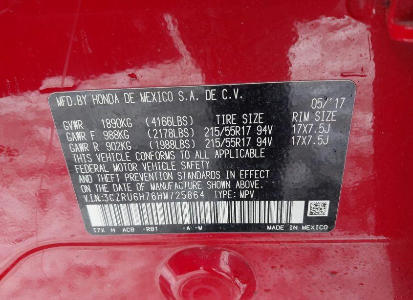 Photo 9 of 2017 Honda Hr-v EX-L (VIN 3CZRU6H76HM725864)