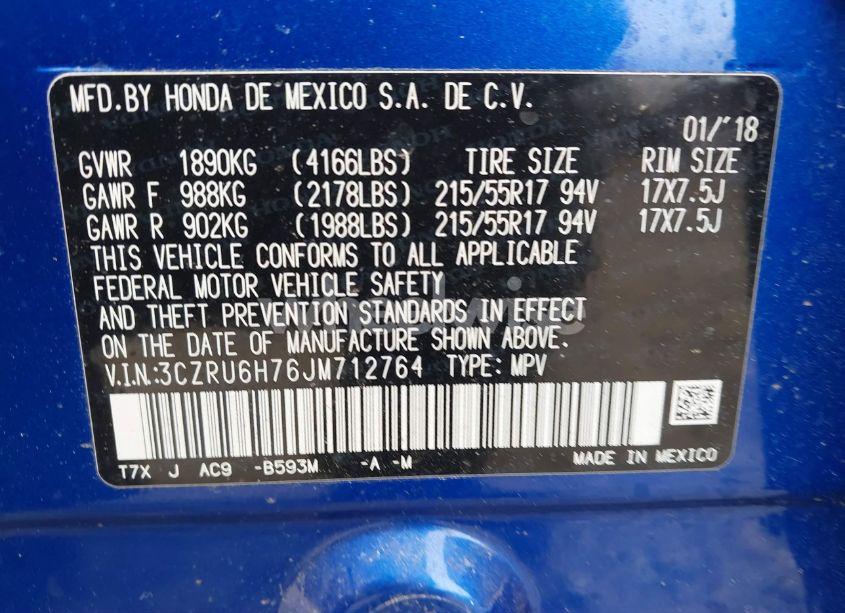 Photo 9 of 2018 Honda Hr-v EX-L (VIN 3CZRU6H76JM712764)