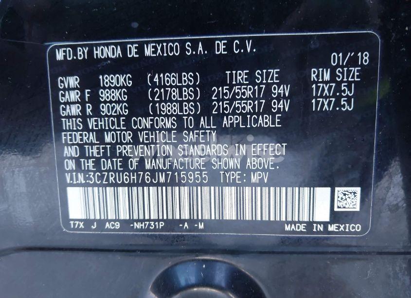 Photo 9 of 2018 Honda Hr-v EX-L (VIN 3CZRU6H76JM715955)