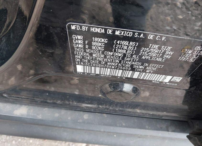 Photo 9 of 2019 Honda Hr-v EX-L (VIN 3CZRU6H76KM725659)