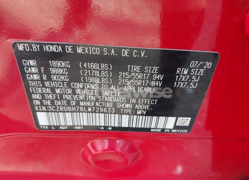 Photo 9 of 2020 Honda Hr-v AWD EX-L (VIN 3CZRU6H76LM729633)