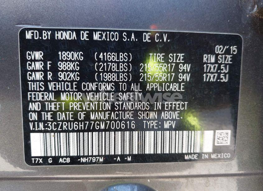 Photo 9 of 2016 Honda Hr-v EX-L (VIN 3CZRU6H77GM700616)