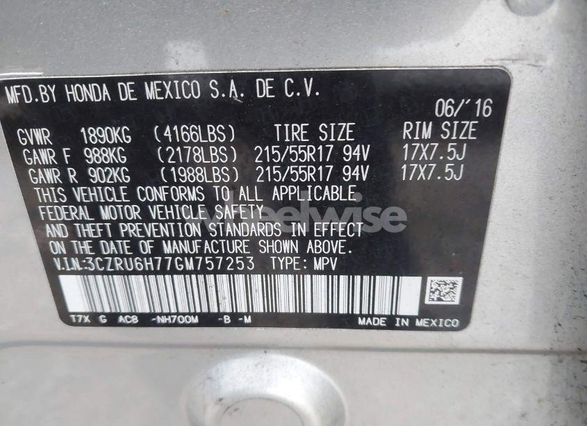 Photo 9 of 2016 Honda Hr-v EX-L (VIN 3CZRU6H77GM757253)