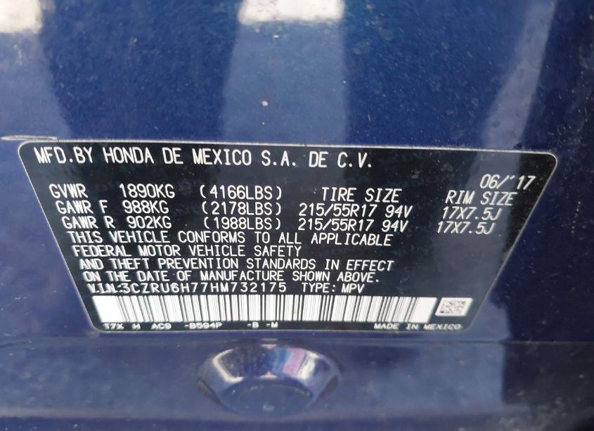 Photo 9 of 2017 Honda Hr-v EX-L (VIN 3CZRU6H77HM732175)