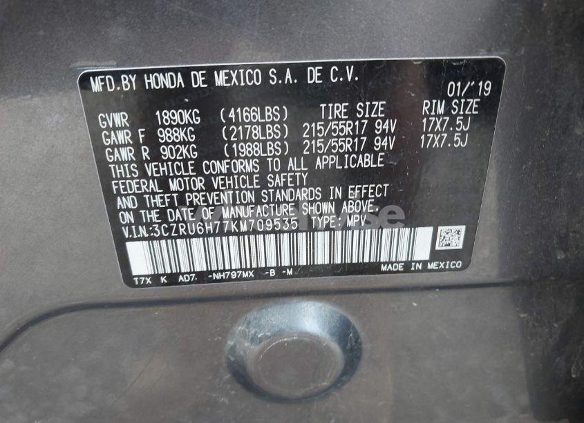 Photo 9 of 2019 Honda Hr-v EX-L (VIN 3CZRU6H77KM709535)