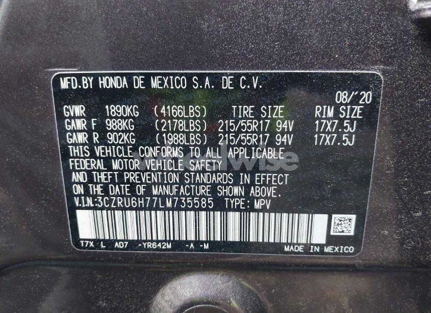 Photo 9 of 2020 Honda Hr-v AWD EX-L (VIN 3CZRU6H77LM735585)