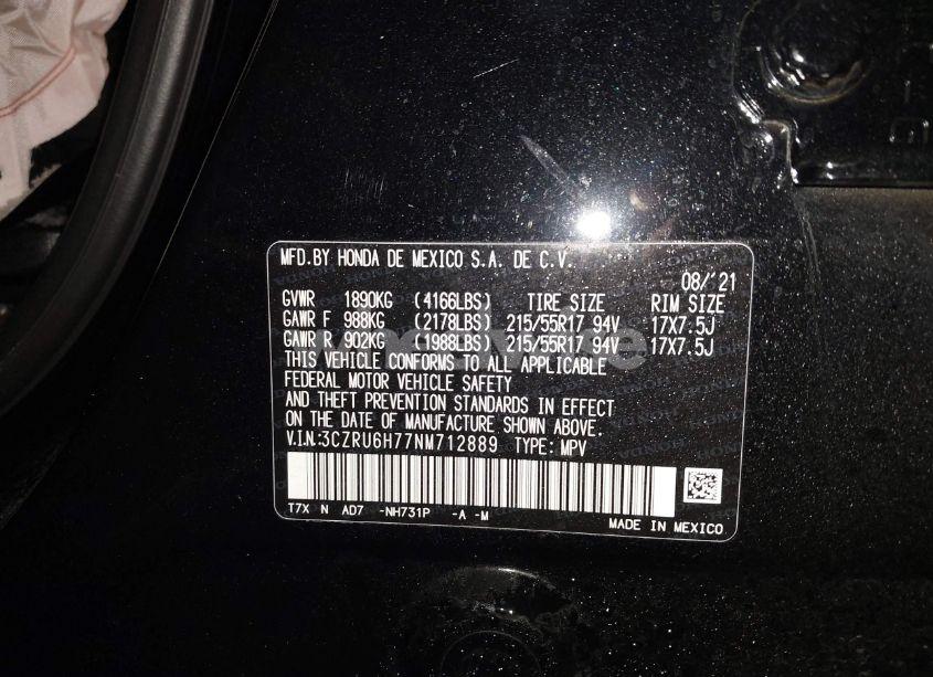 Photo 9 of 2022 Honda Hr-v AWD EX-L (VIN 3CZRU6H77NM712889)