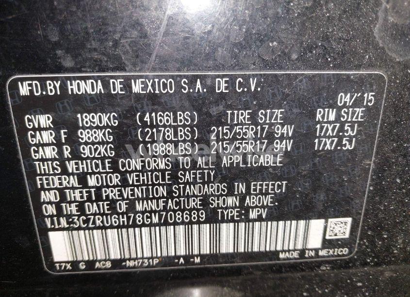 Photo 9 of 2016 Honda Hr-v EX-L (VIN 3CZRU6H78GM708689)