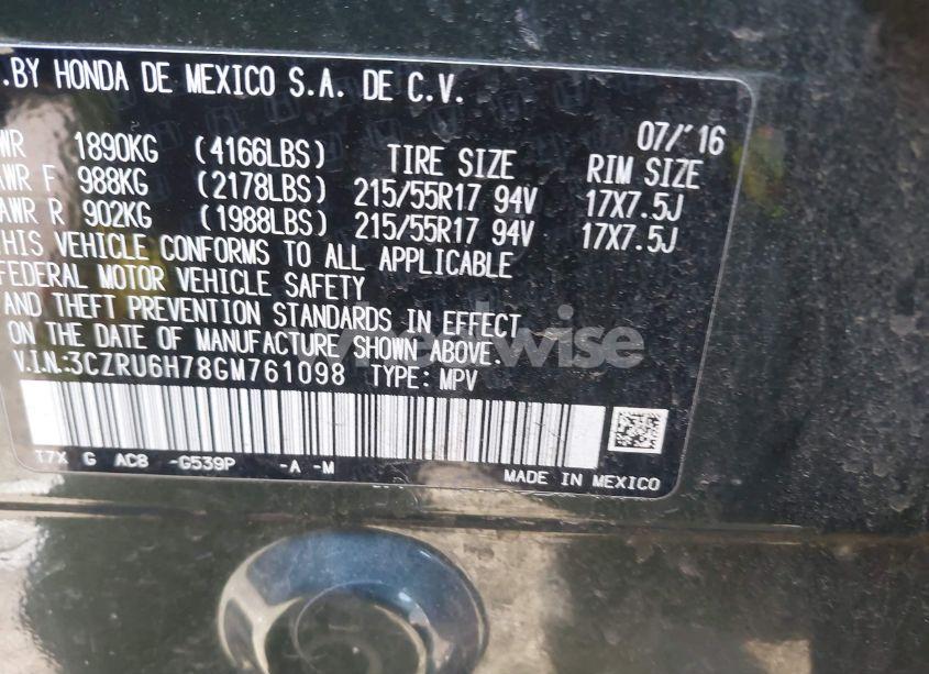 Photo 9 of 2016 Honda Hr-v EX-L (VIN 3CZRU6H78GM761098)