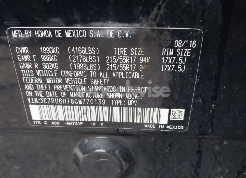 Photo 9 of 2016 Honda Hr-v EX-L (VIN 3CZRU6H78GM770139)