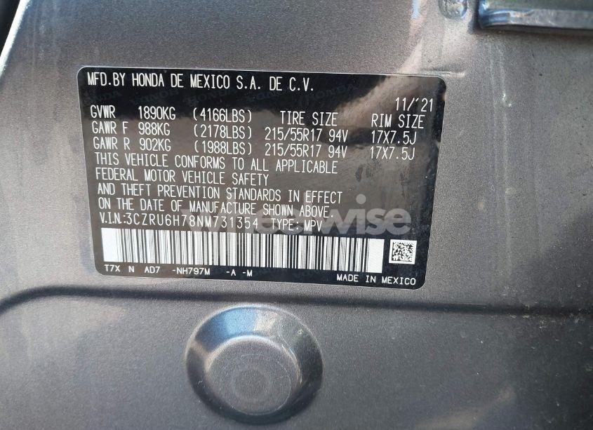 Photo 9 of 2022 Honda Hr-v AWD EX-L (VIN 3CZRU6H78NM731354)