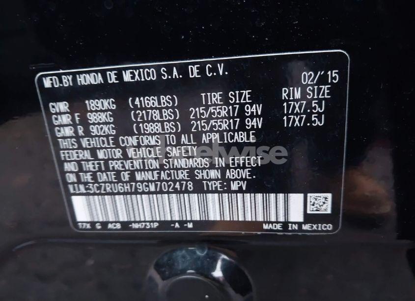 Photo 9 of 2016 Honda Hr-v EX-L (VIN 3CZRU6H79GM702478)