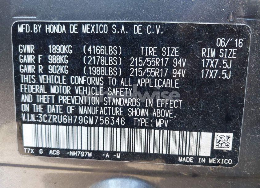 Photo 9 of 2016 Honda Hr-v EX-L (VIN 3CZRU6H79GM756346)