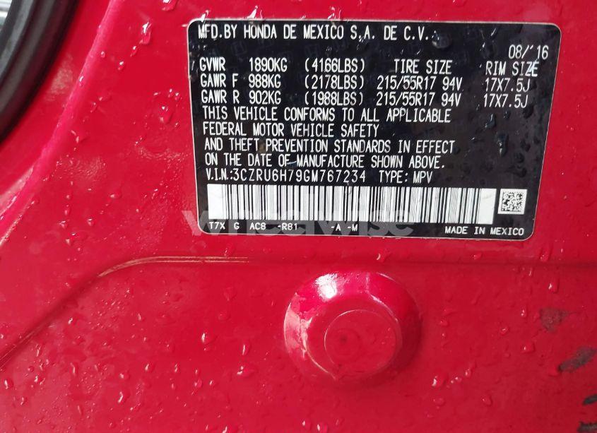 Photo 9 of 2016 Honda Hr-v EX-L (VIN 3CZRU6H79GM767234)