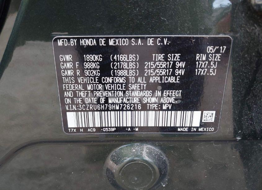 Photo 9 of 2017 Honda Hr-v EX-L (VIN 3CZRU6H79HM726216)