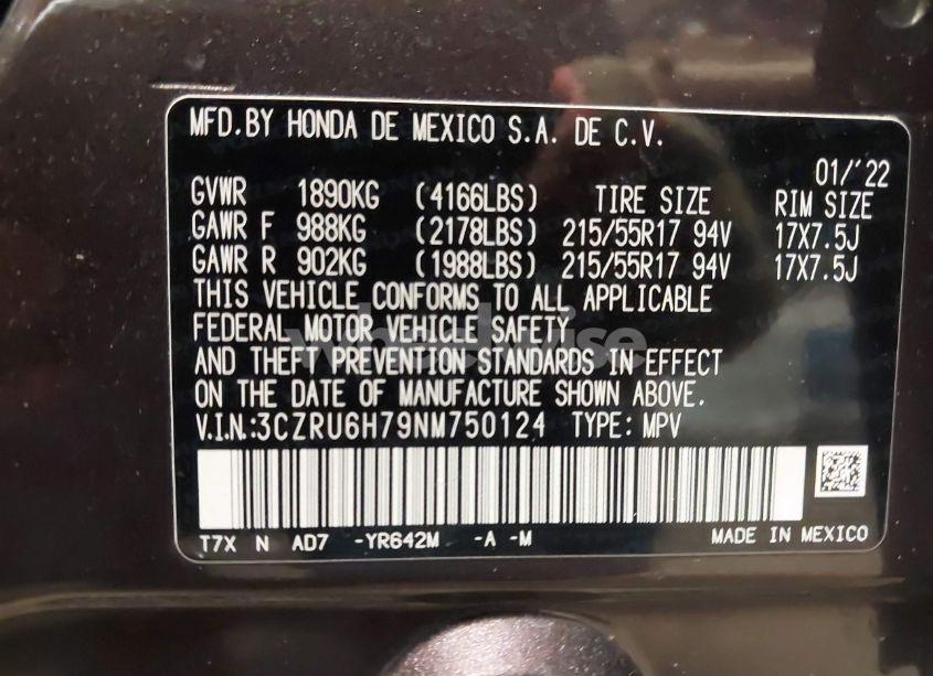 Photo 9 of 2022 Honda Hr-v AWD EX-L (VIN 3CZRU6H79NM750124)